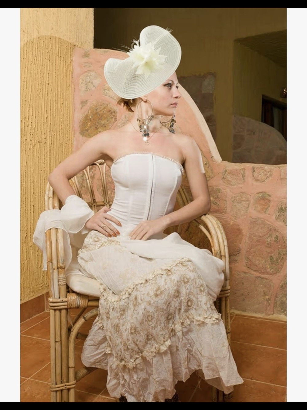 Ivory Wide-Brim Floral Fascinator Hat #1283 - Picture 8 of 8